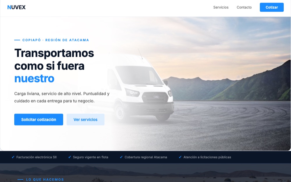 Sitio web de Nuvex — transporte