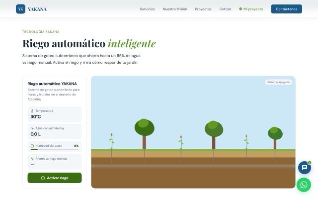 Demo interactiva de riego automático en somosyakana.cl
