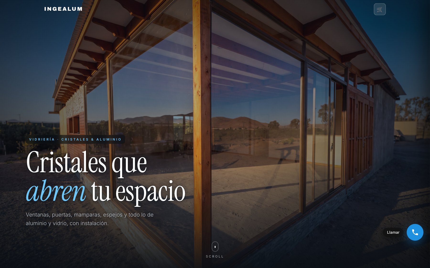 Portada del sitio de Vidriería INGEALUM