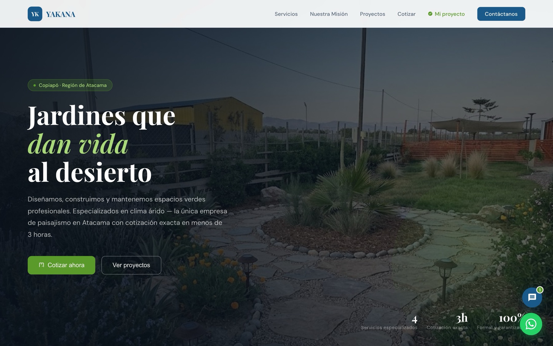 Portada de somosyakana.cl: jardines que dan vida al desierto